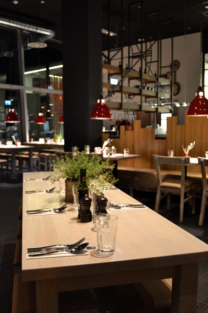 restaurant, inner space, wood, table, herbs, cutlery, restaurant, restaurant, restaurant, restaurant, restaurant